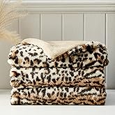 DREAMNINE Luxury Brown Leopard Print Faux Rabbit Fur Blanket 50" x 60",Decorative Soft Thick Fluffy Cheetah Furry Blankets,Warm Blanket for Winter,Animal Printed Cozy Accent Fuzzy Lap Blankets, Cream