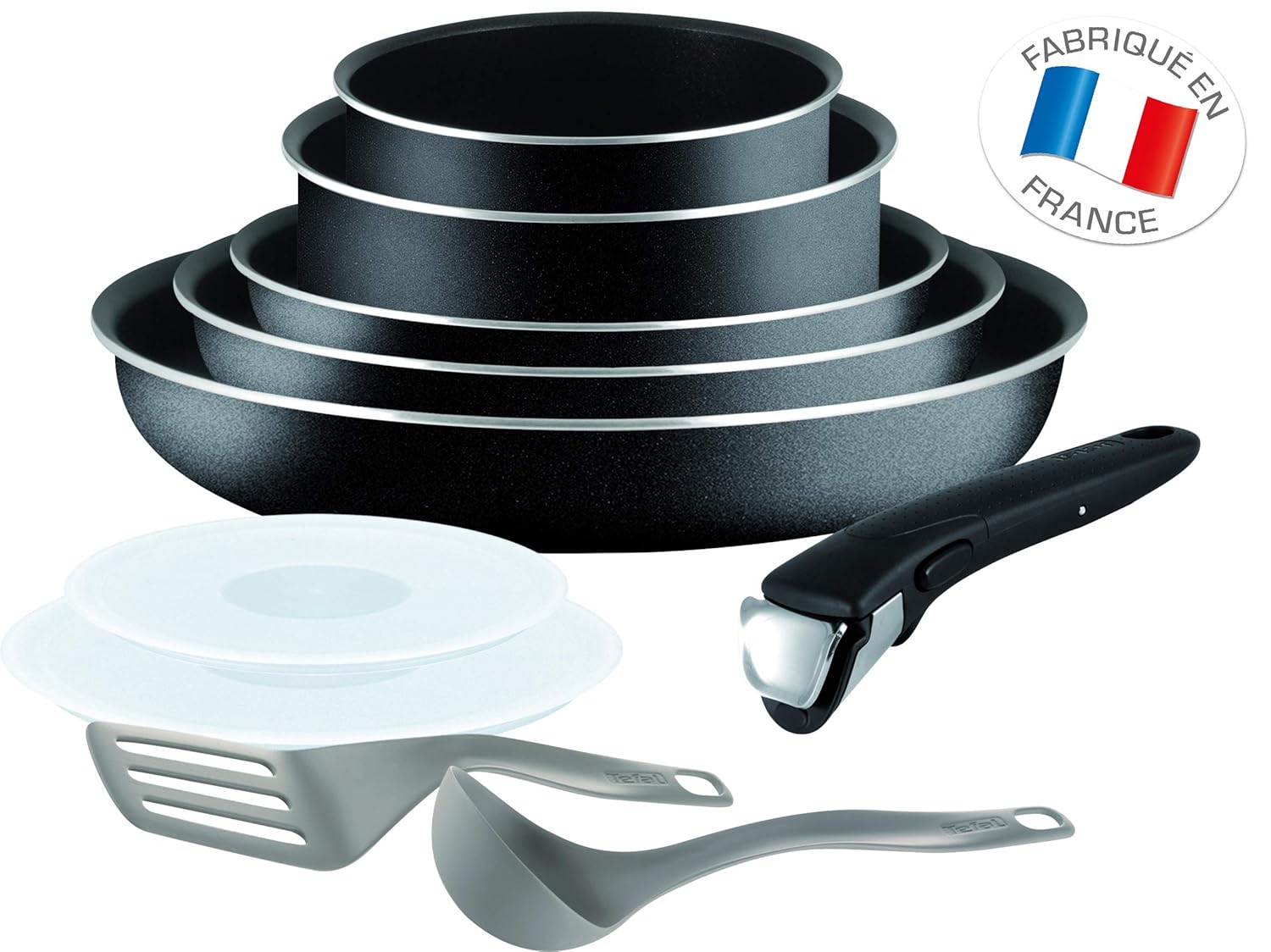 Tefal Ingenio Set of Frying Pans and Saucepans, Aluminium, black, 10