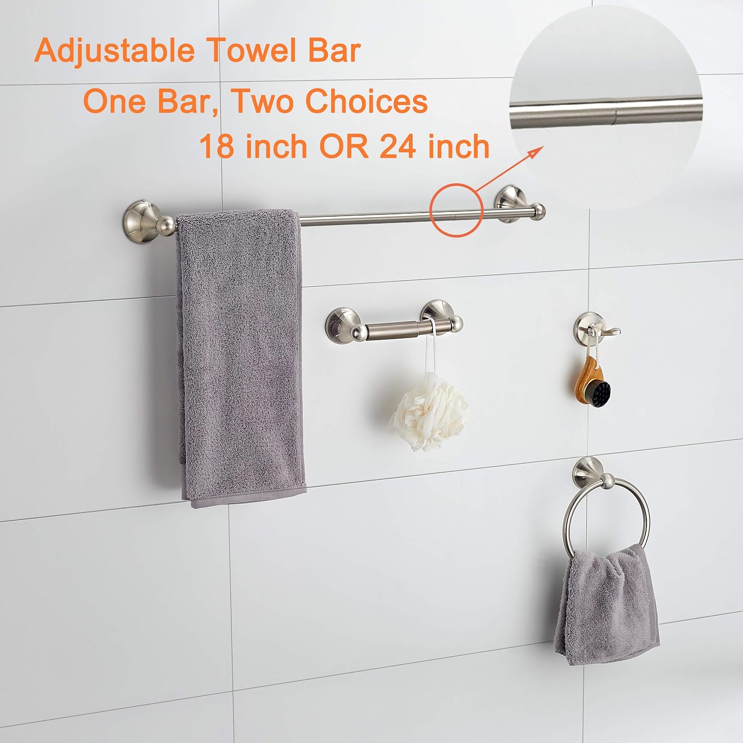 BGL Bathroom Accessory Set, Brushed Nickel Adjustable Expandable Towel Bar 4-Piece Bathroom Hardware Set Wall Mounted: Home & Kitchen
