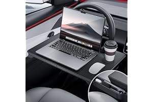 YONZEE 2-in-1 Car Steering Wheel Desk Tray & Car Seat Gap Filler Organizer – Foldable Carbon Fiber Look Table for Laptop, Eating Food, Writing – Universal Fit for Most Vehicles