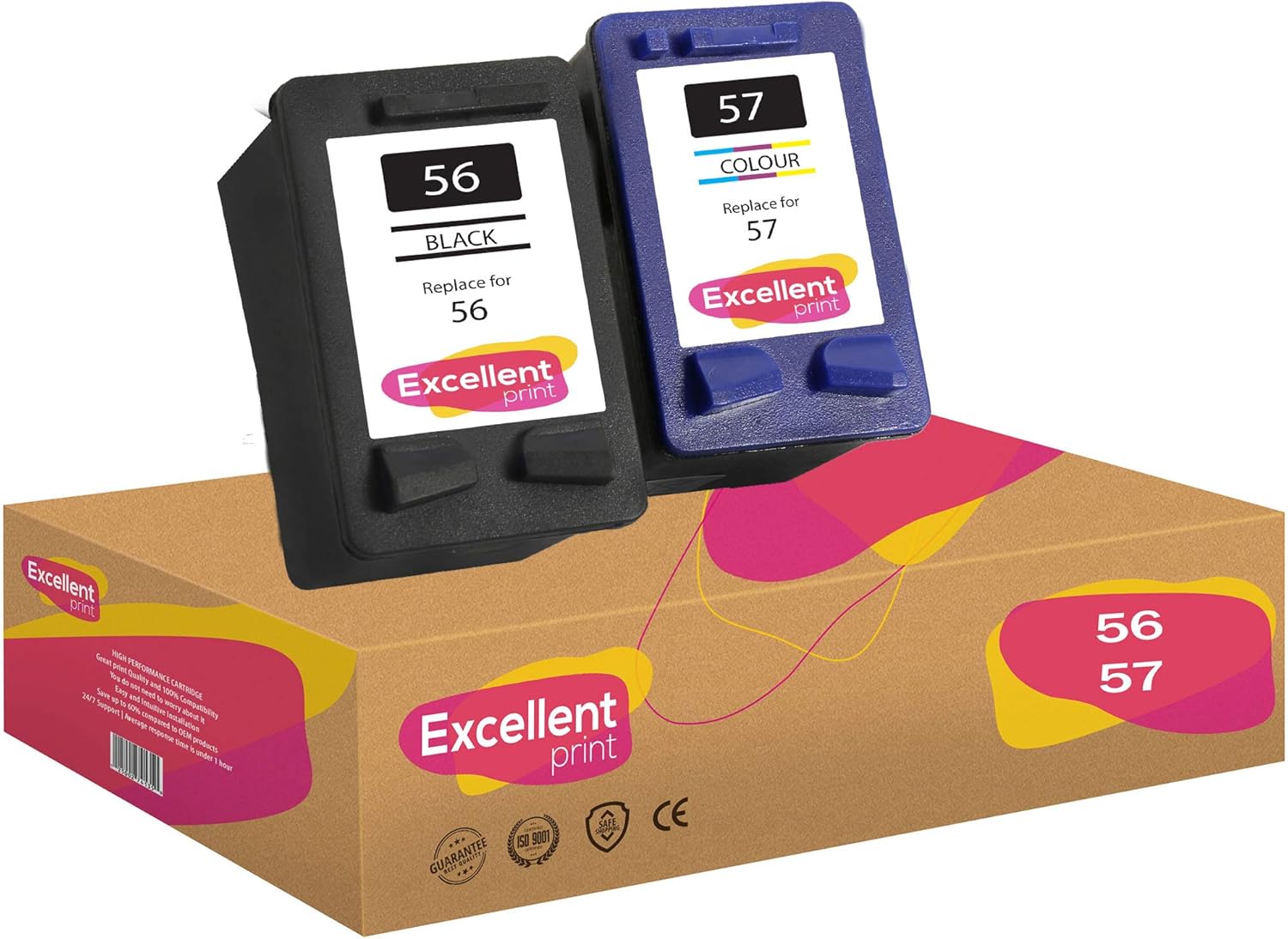 Excellent Print 56 57 Compatible Ink Cartridges for HP Deskjet 5154 5850 Fax 2140 Photosmart 7350, Multi-coloured, 1 SET