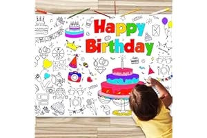 JUNQIU US JUNQIU Happy Birthday Coloring Tablecloth, 72 * 31Inch Giant Coloring Poster for Kids, Color Paper Roll for Party Activities/Game/Birthday Party Games/Birthday Crafts for Kids