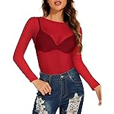 Women's Mesh Tops See Through Shirts Long Sleeve Bodycon Sheer Blouse Clubwear