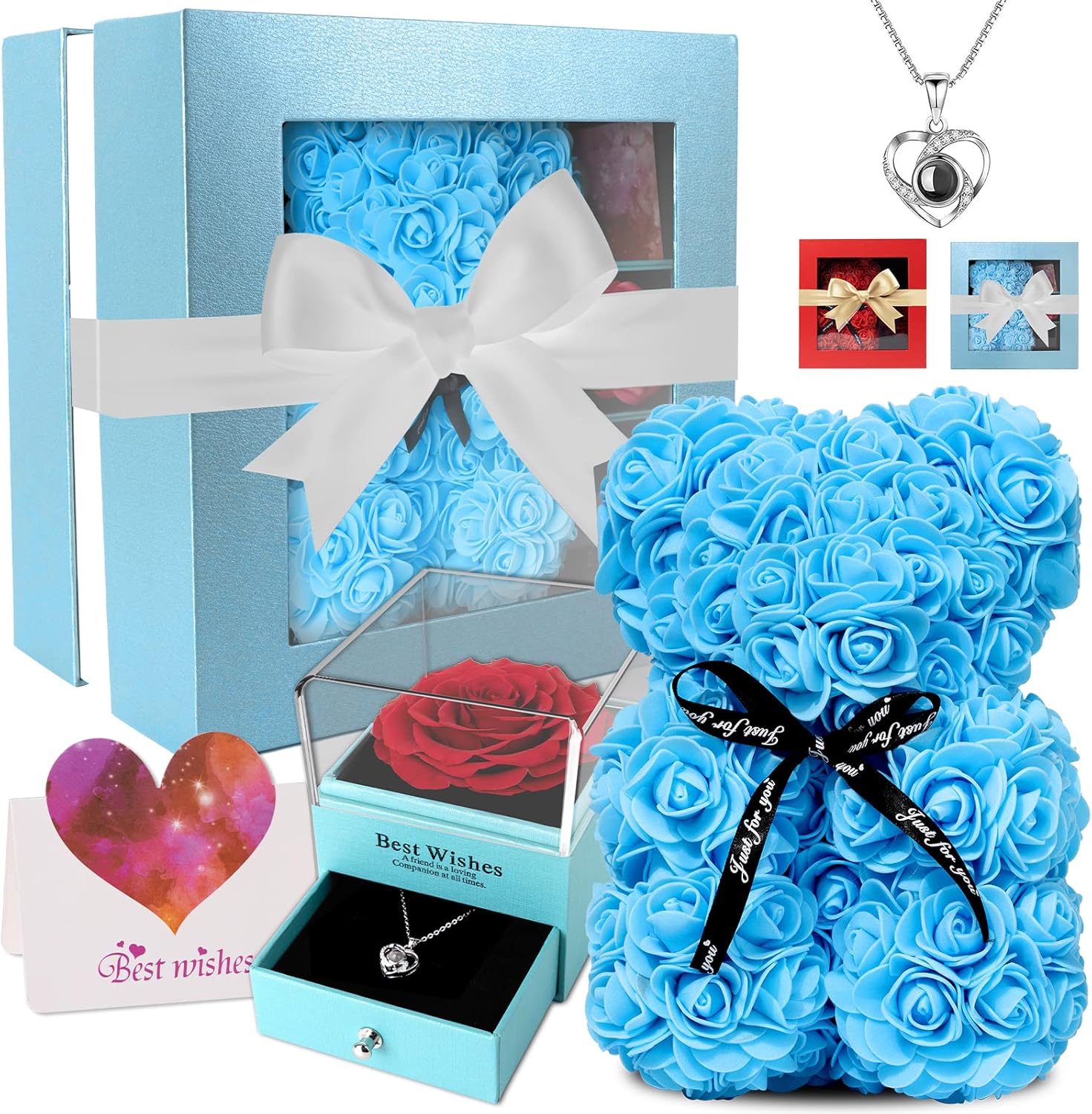 Dried & Preserved Flora - Jeekfrose Preserved Rose Bear Birthday Gifts for Mom Woman - Mothers Day for Best Mother Wife Including I Love You 100 Languages and Greeting Card, for Anniversary Valentines Day