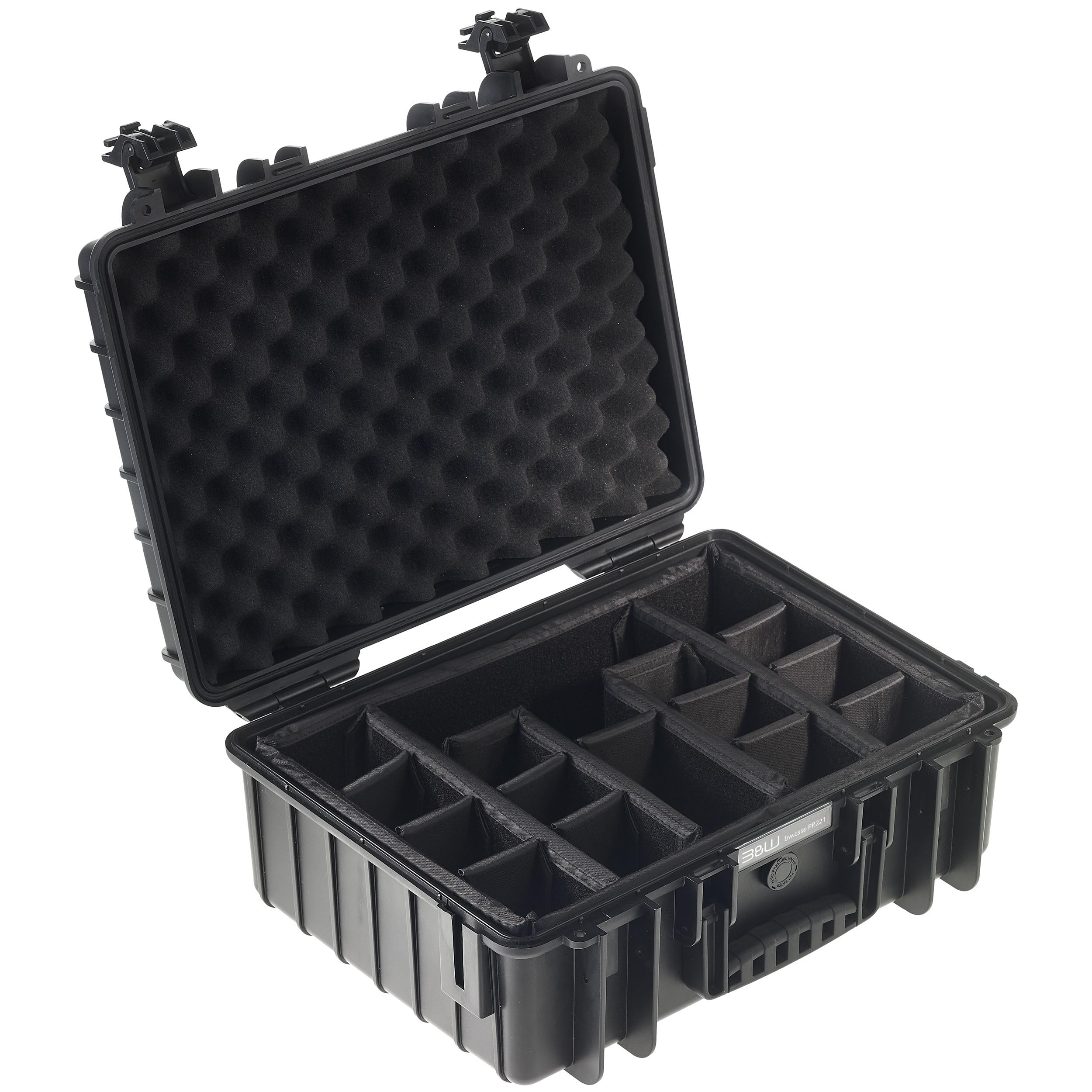 B&W Outdoor Transport Case - Type 5000 with Padded Divider - Black - Waterproof according to IP67 Certification, Dustproof, Virtually Indestructible