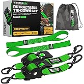 Rhino USA Retractable Ratchet Straps (2-Pack) - 2 Inch x 10 Feet (3,033lb Break Strength) - Heavy Duty Auto Self Retracting Tie Down Straps for Truck, Cargo Trailer, Motorcycle, Rad & More - Green