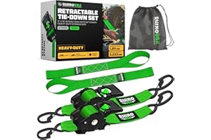 Rhino USA Retractable Ratchet Straps (2-Pack) - 2 Inch x 10 Feet (3,033lb Break Strength) - Heavy Duty Auto Self Retracting T