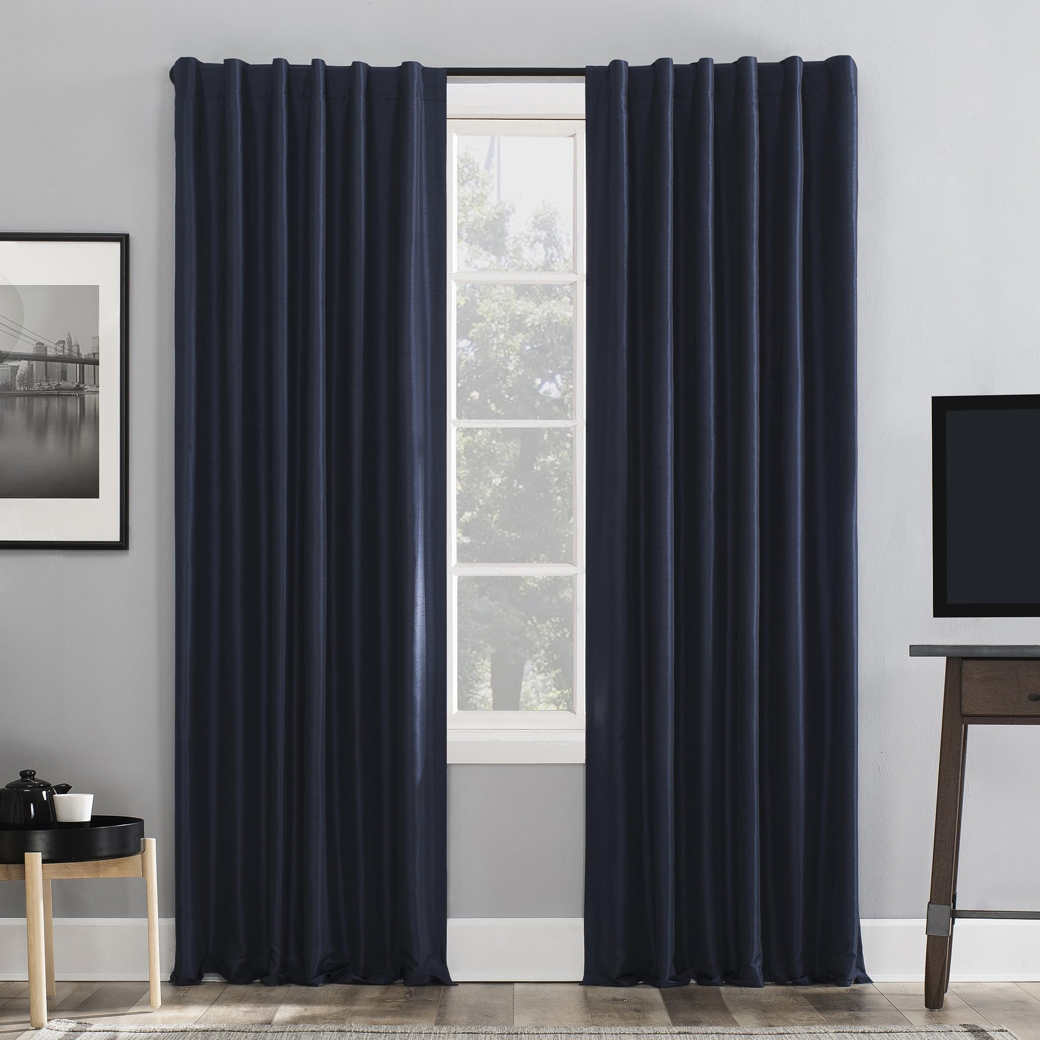 Sun Zero Greyson 50 x 95-inch Dupioni Silk Thermal Curtain, Navy