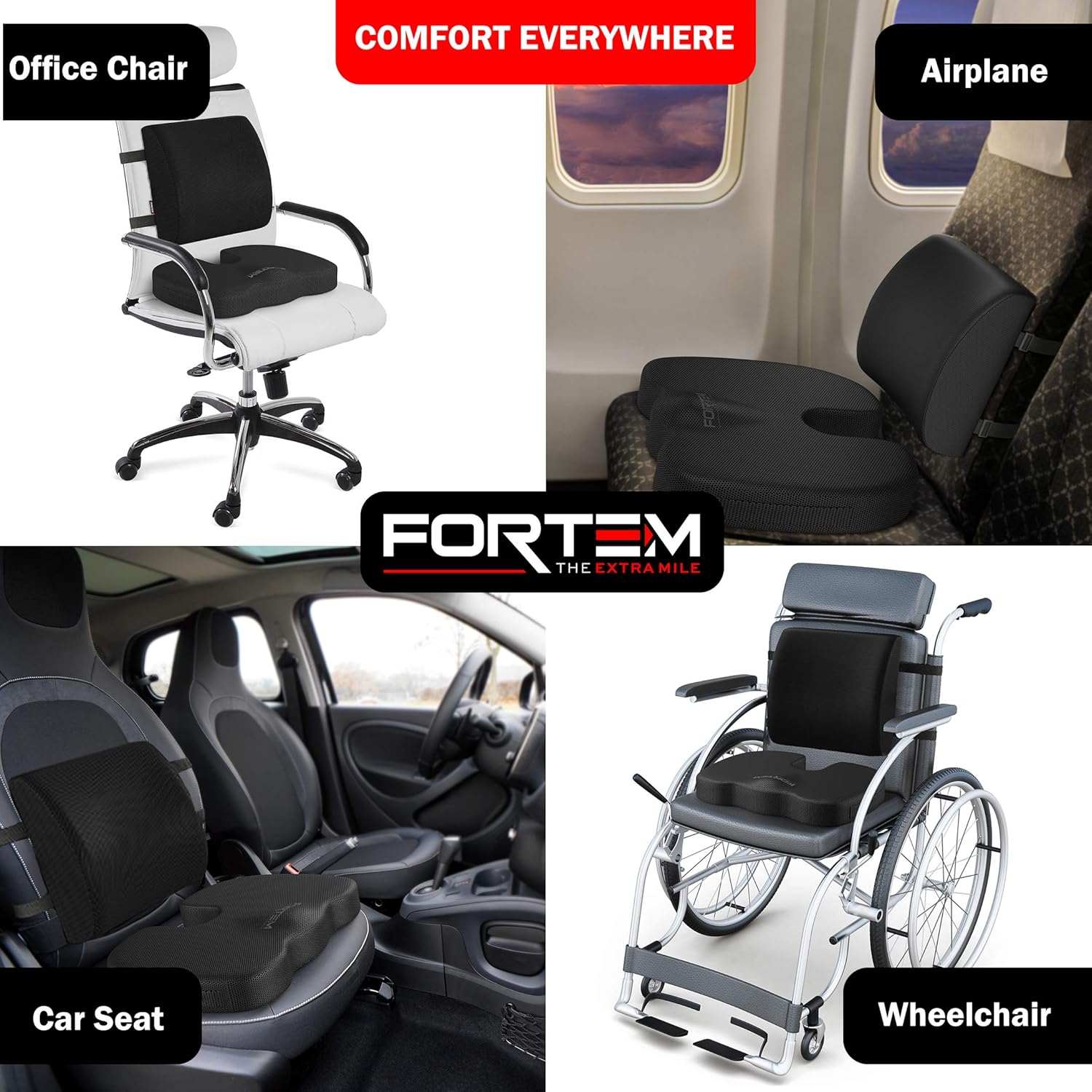 FORTEM Seat Cushion & Lumbar Support for Office Chair, Car, Wheelchair, Memory Foam Pillow, Washable Covers: Health & Personal Care