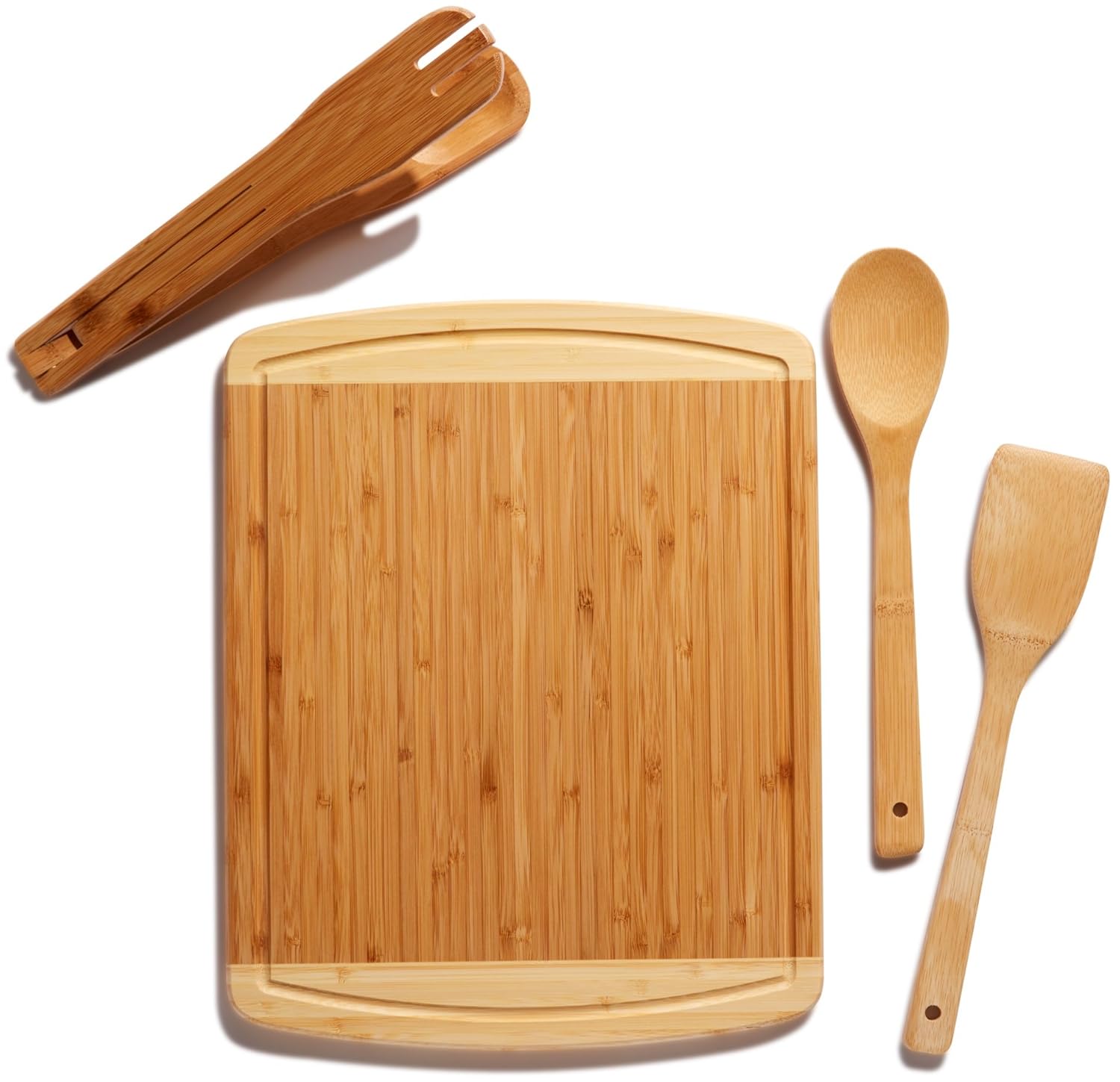 Bamboo Cutting Board Housewarming Gift Set With Bonus 3Piece Cooking