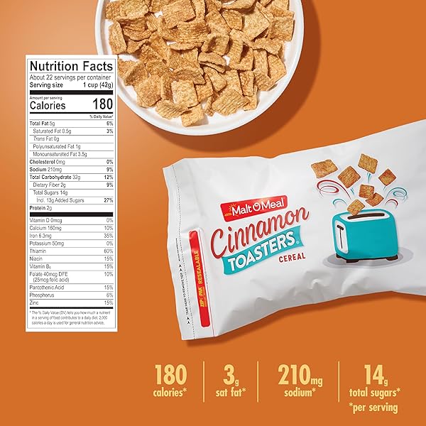 MALT-O-MEAL CINNAMON TOASTERS BREAKFAST CEREAL, OVEN-PUFFED CINNAMON CEREAL SQUARES, LARGE CEREAL FOR FAMILY, 33 OZ RESEALABLE CEREAL BAG