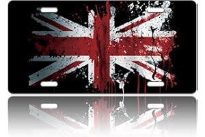 TINALUIN British Flag License Plate U.K. Nation Stainless Steel Front License Plate Vanity Tag Accessories Funny for Car Decorative for Women Men 6 X 12 Inch with 4 Holes