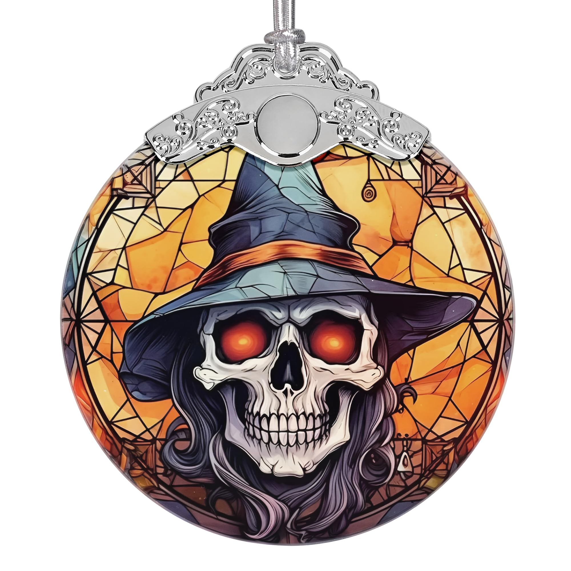 Photo 1 of 2025 Ornaments for Christmas Tree, Zmoicky Stained Glass Hanging Ornament, Christmas Ornaments Clearance, Gift Exchange Ornament, Bauble Present - Terrifying Skull