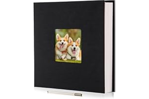 HENPISEN Large Photo Album Self Adhesive Scrapbook Magnetic Album for 4x6 6x8 8x10 Pictures 60 Pages Linen Cover DIY Photo Album with A Metallic Pen and DIY Sticker(Black)