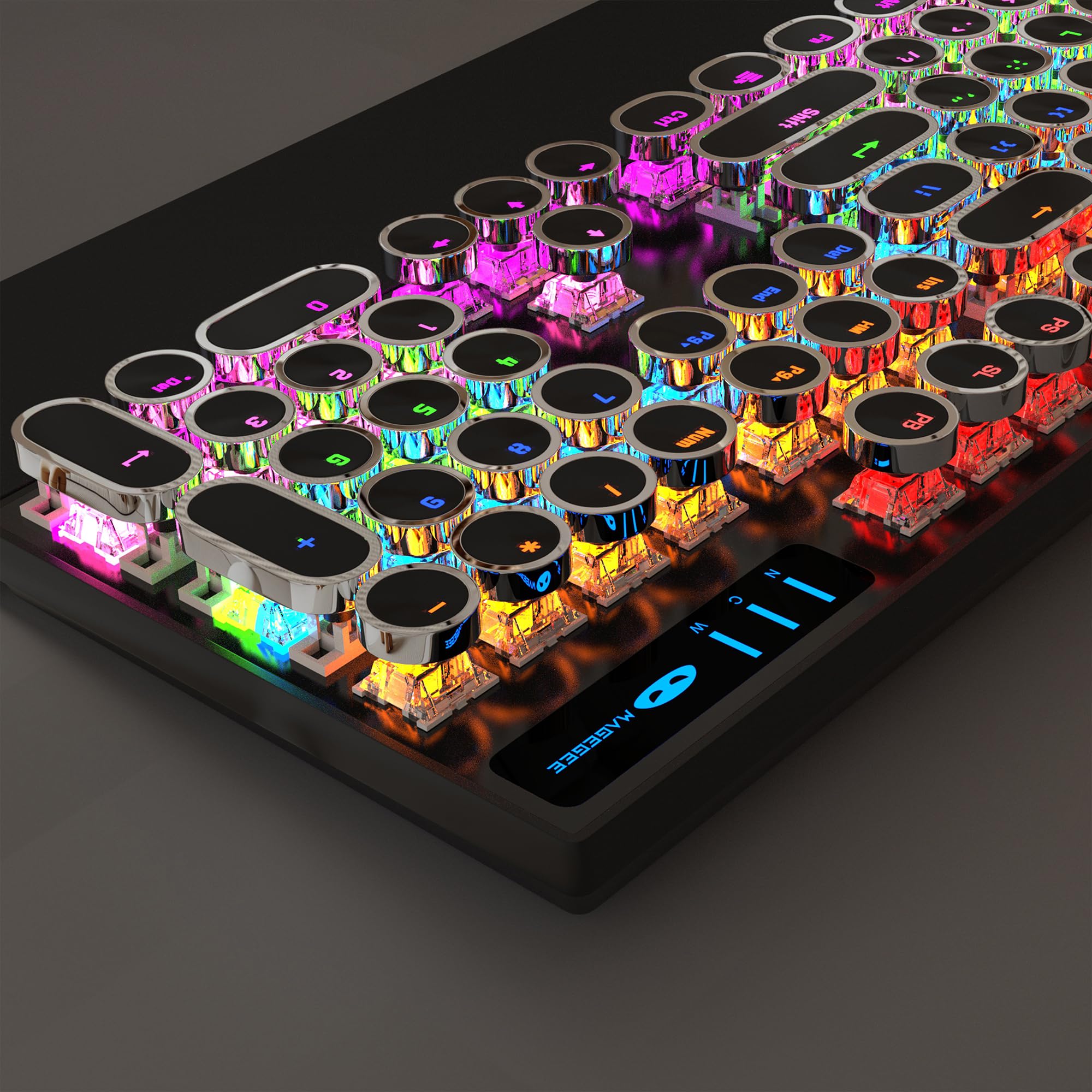 MageGee Typewriter Mechanical Gaming Keyboard, Retro Black Punk Round Keycaps RGB Rainbow Backlit Wired Keyboards for Laptop MAC PC Gamer, with Magnetic Wrist Rest - Blue Switch
