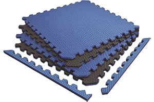 Norsk Reversible Exercise Mats 3/4" Thick EVA Interlocking Foam Tiles, Perfect Home Gym Flooring, 4 Tiles & 8 Trim Pieces, 16 Sq. Ft. 24"x24" Dazzling Blue/Black