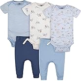 Gerber unisex-baby Comfy Stretch 5-piece Short Sleeve Onesie Bodysuit and Pants Set