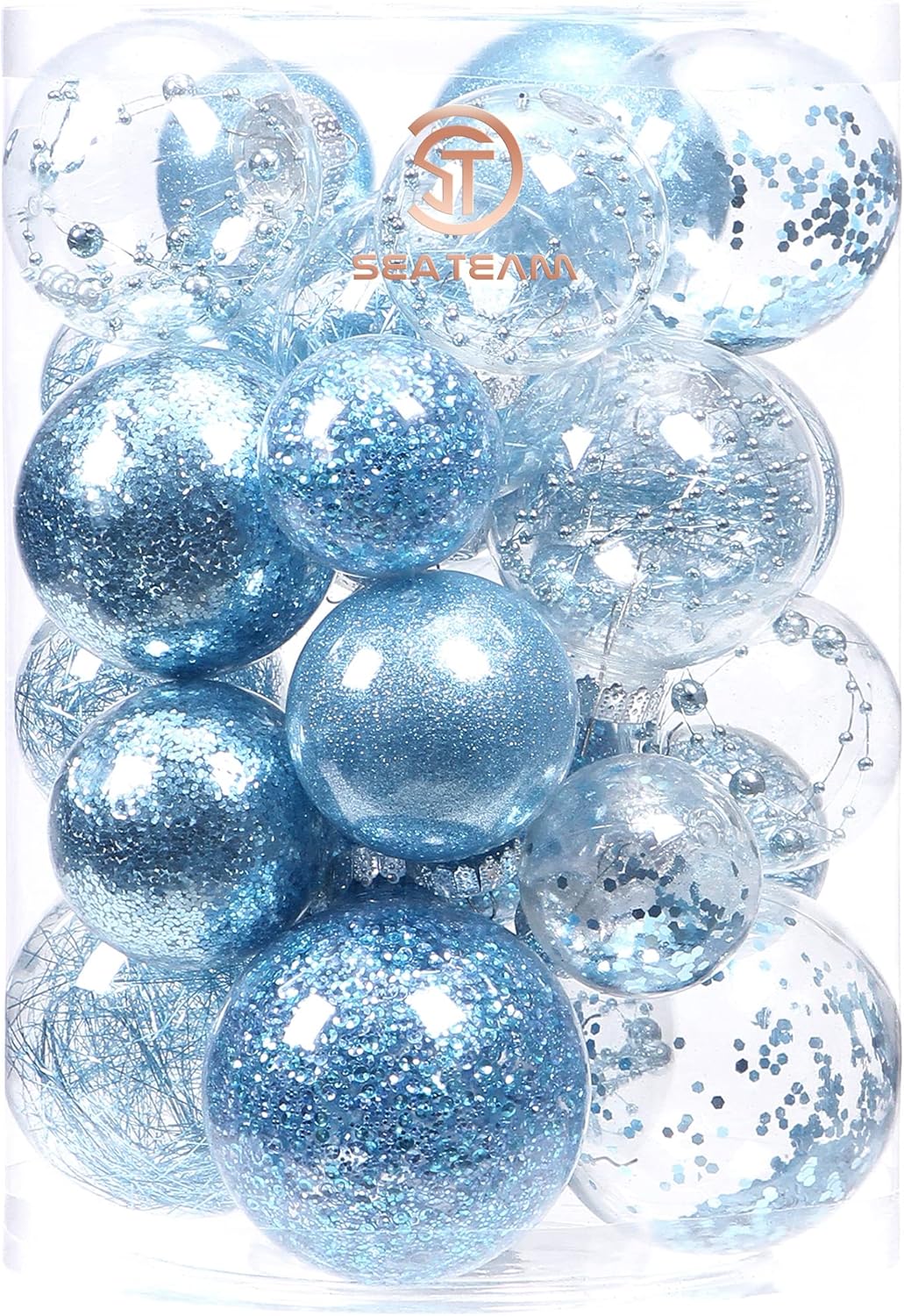 Ornaments - Sea Team Multi-Size Shatterproof Clear Plastic Christmas Ball Ornaments Decorative Xmas Balls Baubles Set with Stuffed Delicate Decorations (25 Counts, Babyblue)