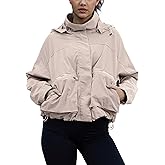 PESION Womens Waterproof Plaid Rain Jacket, Lightweight Windproof Outdoor Trench Coat Windbreaker with Removable Hood