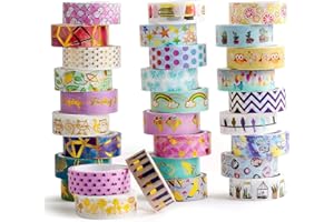 30 Rolls Gold Foil Washi Tape - 15mm Wide Japanese Masking Tape for Scrapbook, Bullet Journal, Planner, Arts & Crafts