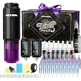 Neebol Wireless Tattoo Gun Kit, 2PCS Batteries Set for Beginners &amp; Artists | Purple Dual 1600mAh Tattoo Machine kit 20 Cartridge Needles &amp; 8 Color Inks, Full Tattoo Supplies for Home &amp; Studio practice