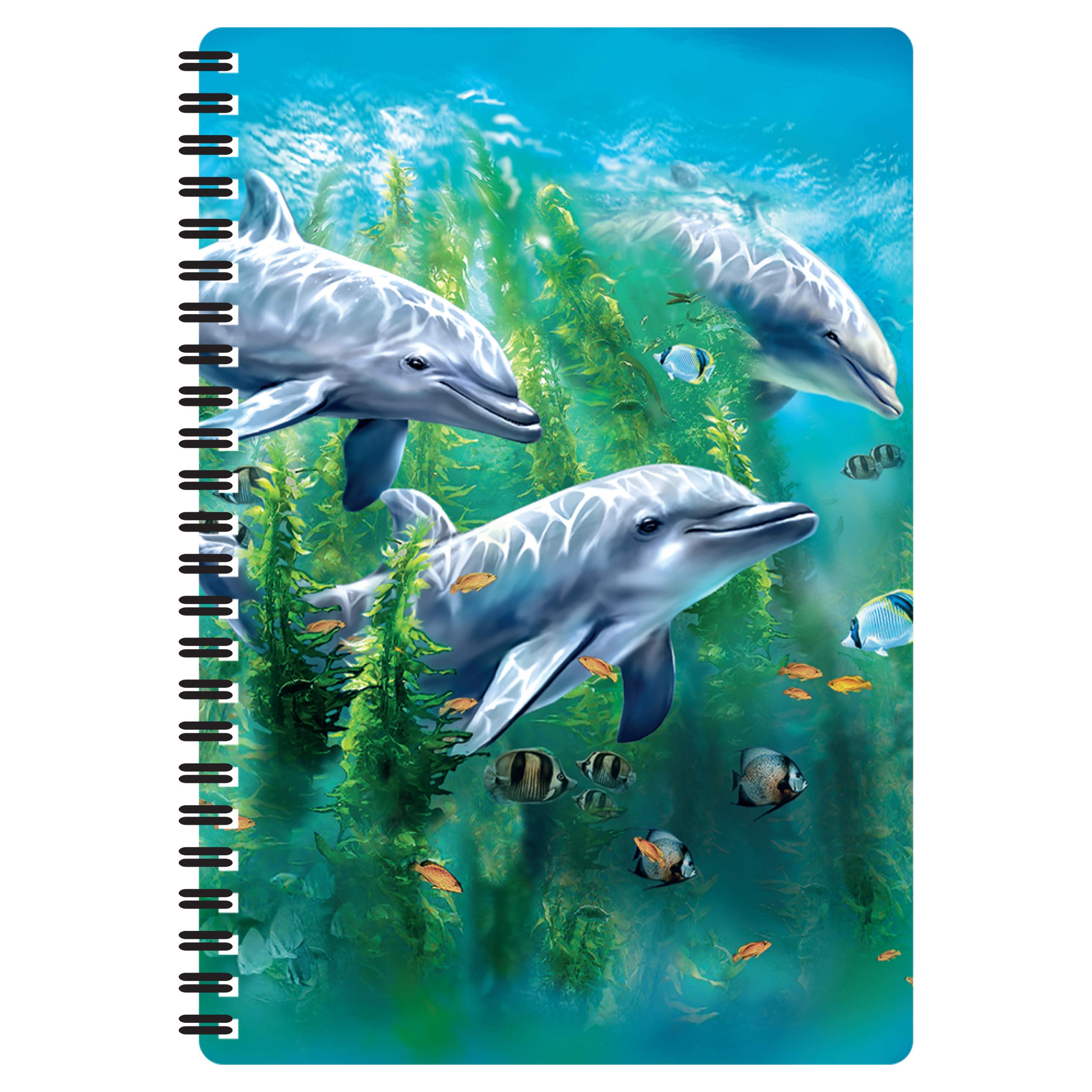 3D LiveLife A5 Notebook - Dolphin Kelp Bed from Deluxebase. Spiral Bound Lined Notebook with 80 Recycled Pages, 3D Dolphin Art Notebooks for Work, Gifts and School Supplies, (21 x 14.5 cm).