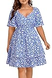 Pinup Fashion Women Plus Size Summer Dress Blue