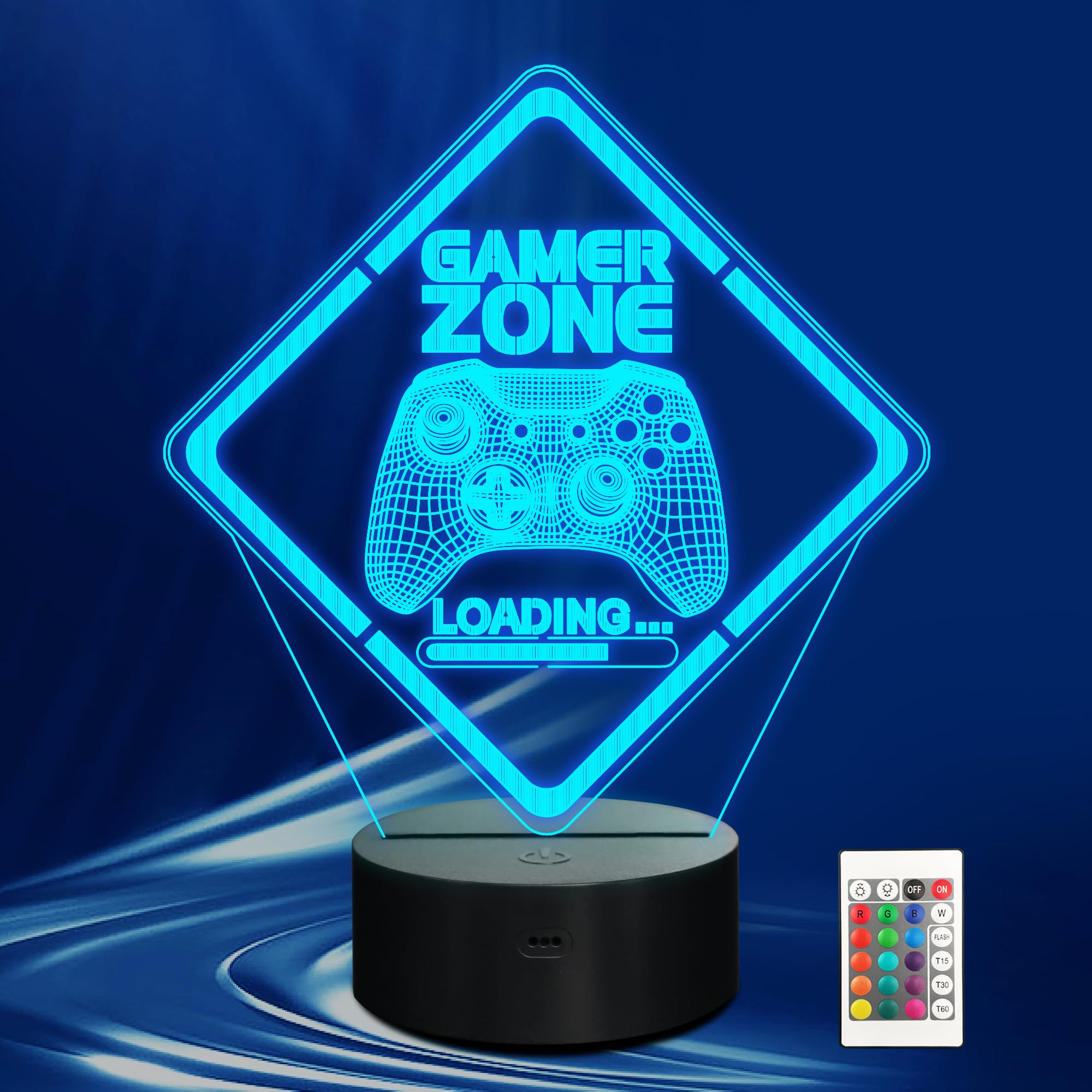 CoolGift Mart Gamer Zone Night Light with Gamepad Graphic, 3D Illusion LED Lamp, 16-Color Touch & Remote Control - Gift for Gamers, Teens, Men, Boy - Cool Game Room Decoration