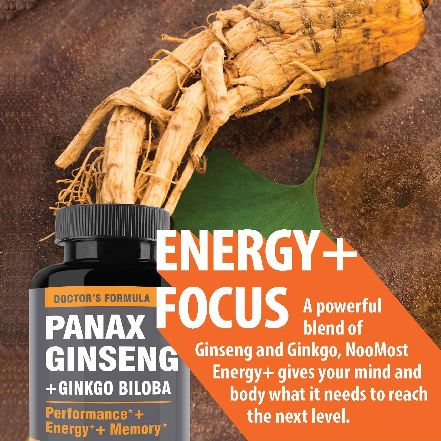 Authentic Korean Red Panax Ginseng + Ginkgo Biloba, 120 Vegan Capsules, Ginseng Root Extract Powder 1000mg (10% Ginsenosides) + Gingko Biloba 60mg, Energy and Focus Pills for Men and Women by NooMost: Health & Personal Care