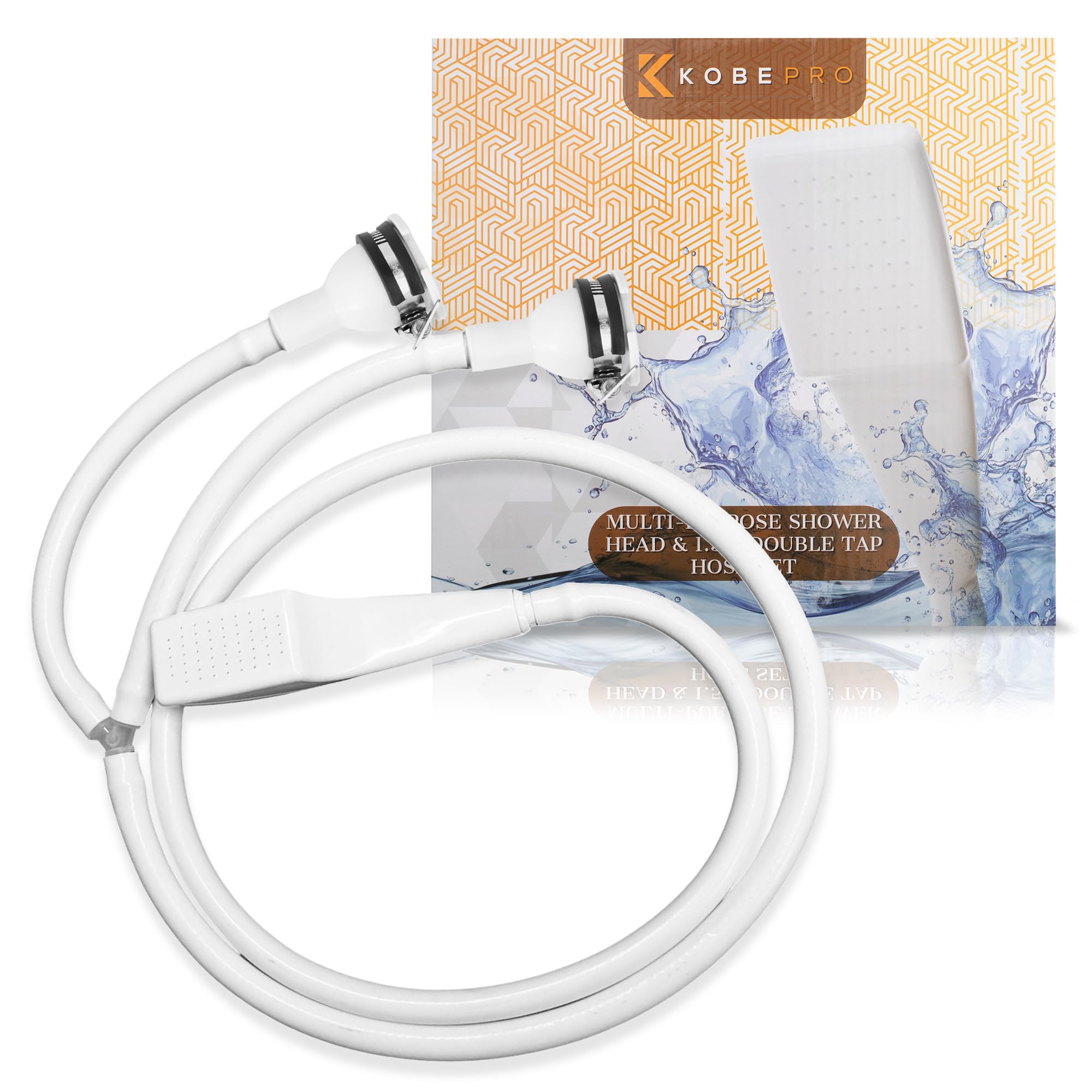 Kobe Professional Double Tap Shower Attachment for Bath/Extra Long Shower Head and Hose Set for Bath Taps - Secure Fit Clamp Included - Perfect Portable Shower/Portable Dog Shower - 1.5m Hose