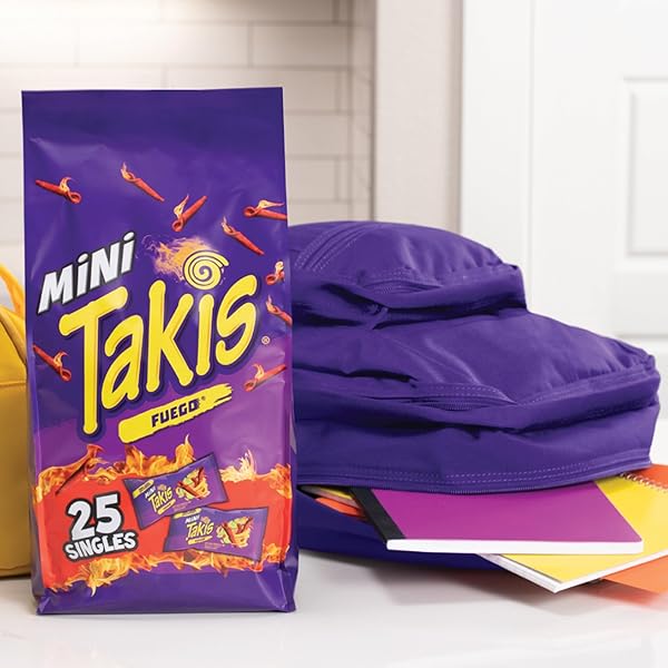 TAKIS FUEGO MINI 25 PC / 1.23 OZ BITE SIZE MULTIPACK, HOT CHILI PEPPER & LIME FLAVORED EXTREME SPICY ROLLED TORTILLA CHIPS