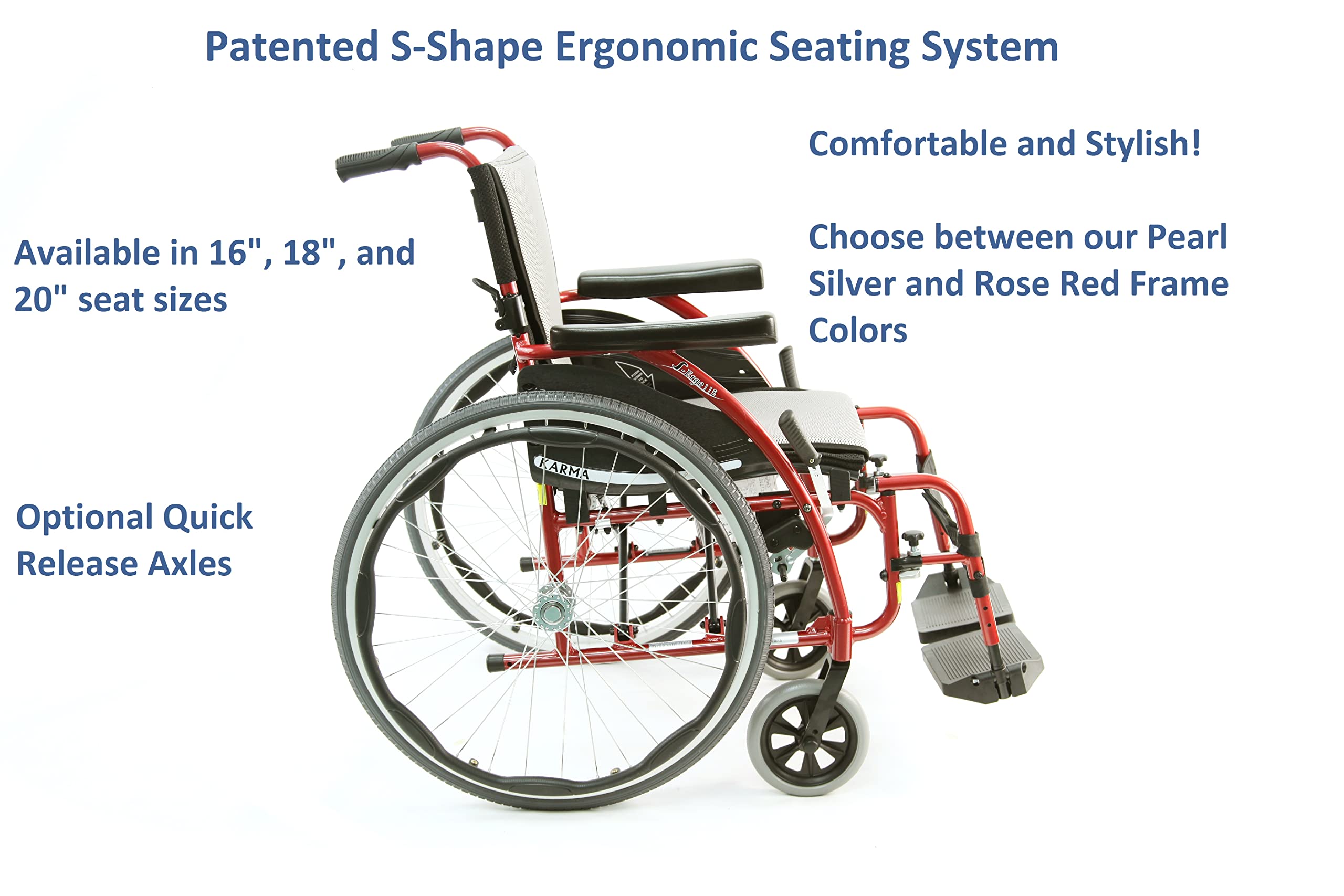 Karman S-115 25 lbs Ultra Light Ergonomic Wheelchair with Removable Footrest Red Color
