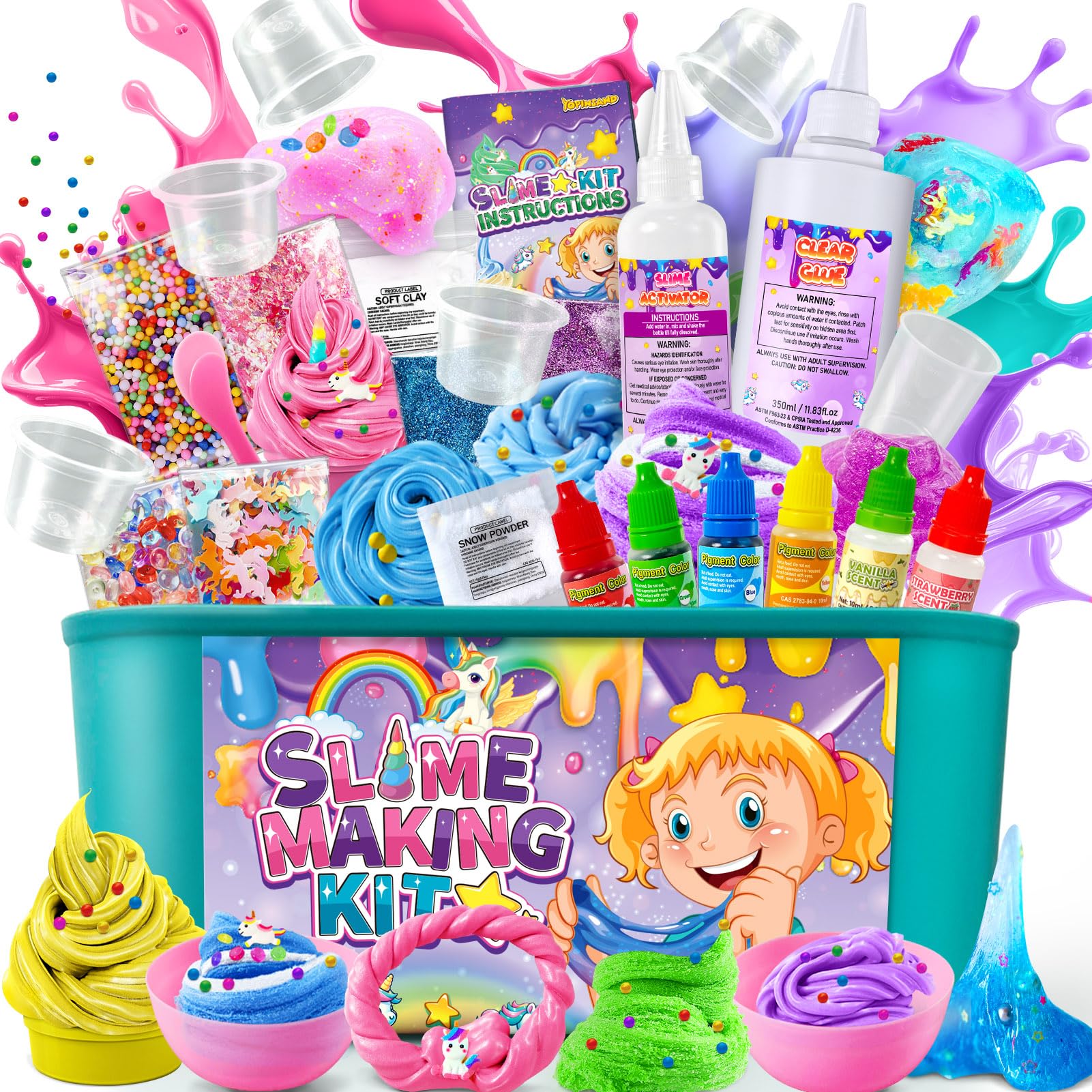 YOPINSAND DIY Slime Kit, Slime Making Kit for Girls, Butter & Cloud Slime with Add-ins, Foam Balls, Charms, Glitters, Party Favors Gift Toys for Kids 3-12