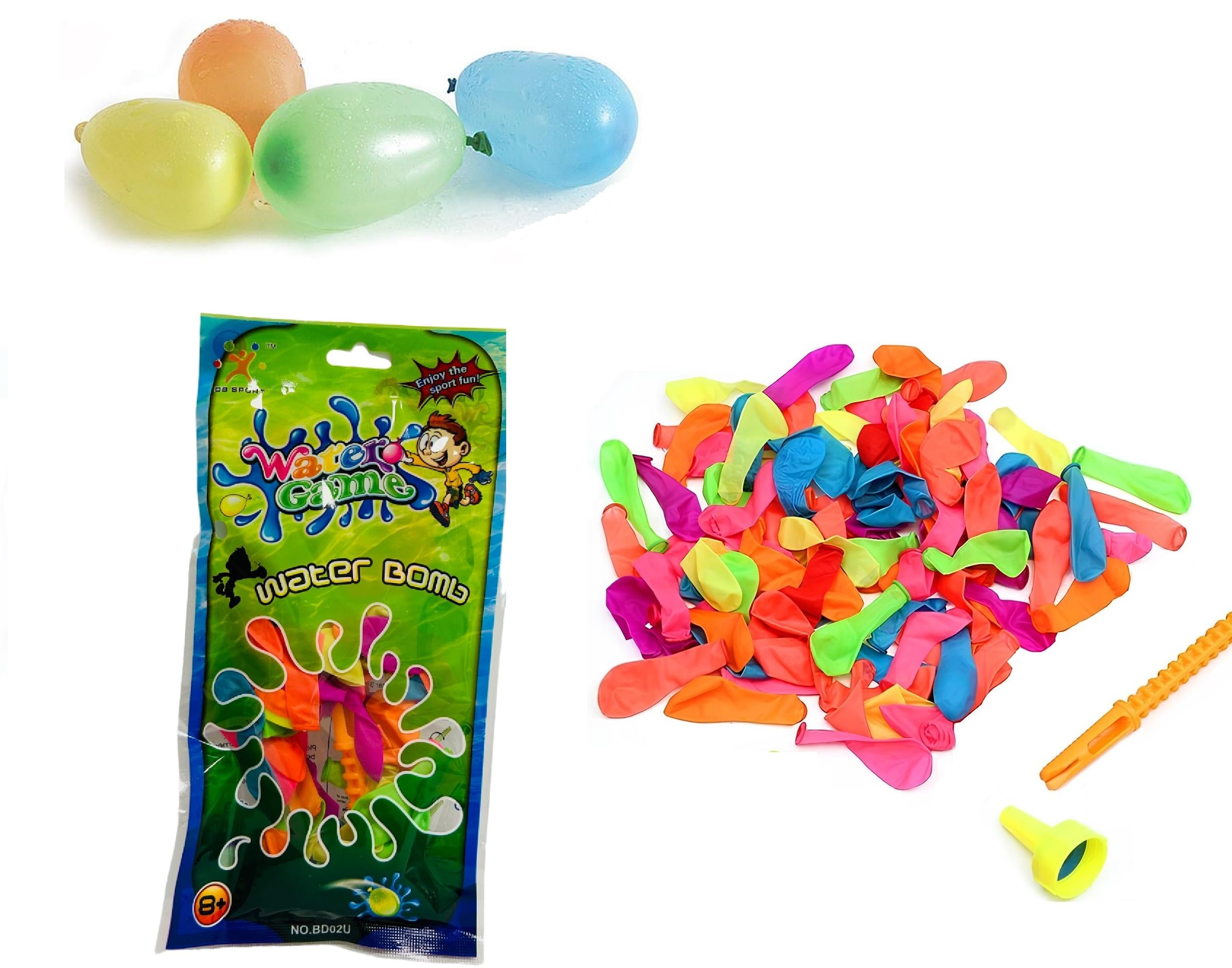 100 Water Bombs Bag 100 Water Balloons Water Balloons Easy to Fill with Knot Stick and Tap Nozzle Colourful Balloons Adults Boys Children