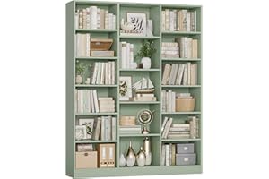 FACBOTALL Triple Wide Bookshelf, 6 Tier Large Bookshelf, Bookcase with 17 Open Display Shelves, 74'' Tall Bookcases and Bookshelves for Living Room, Home Office, Library, Green