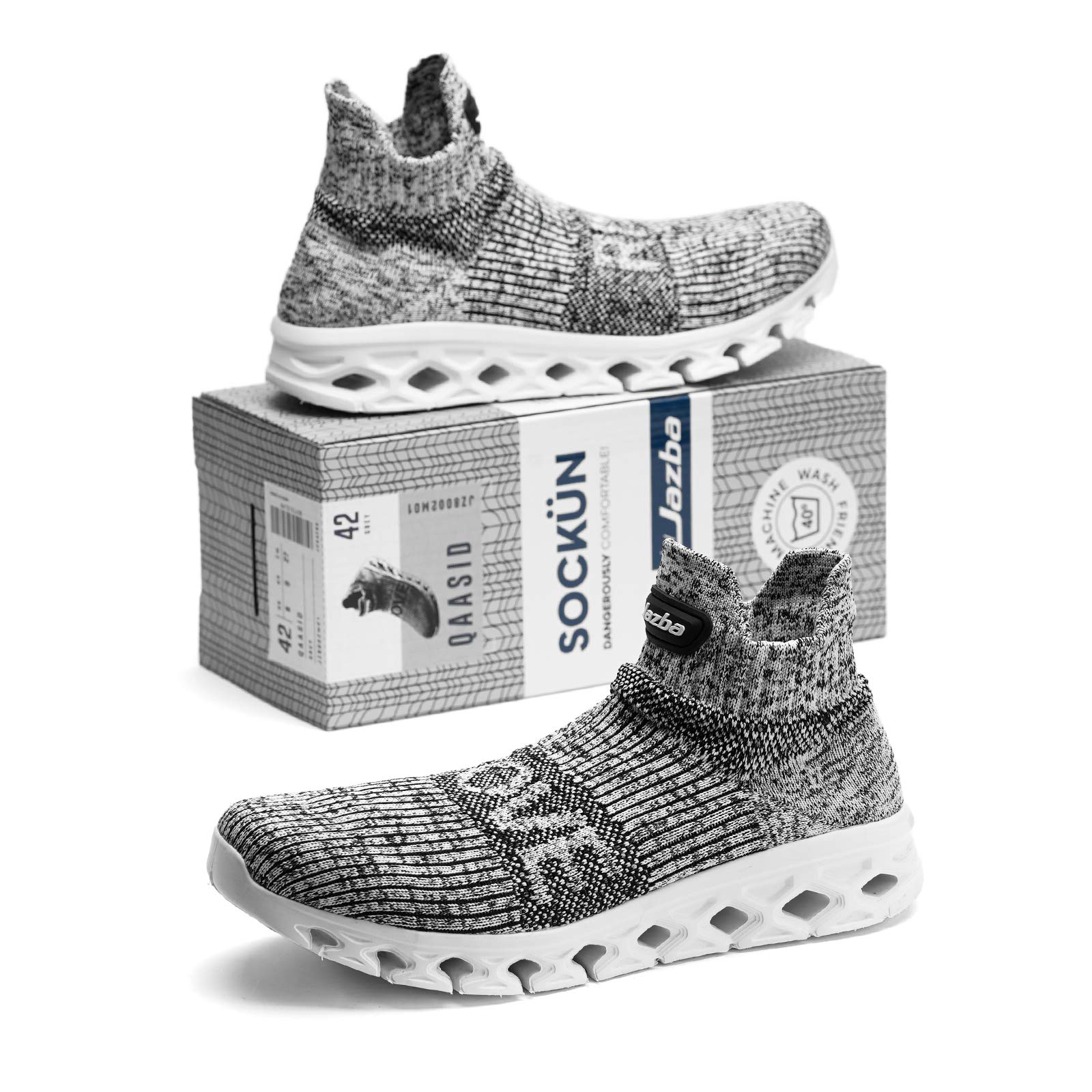 Jazba Sockun Sock Sneakers Easy On Easy Off Knitted Comfort Slip On Shoe for Men Workout Crossfit Lightweight Trainers for Yoga Travel Holiday Photography, Grey, Euro 42/US 9