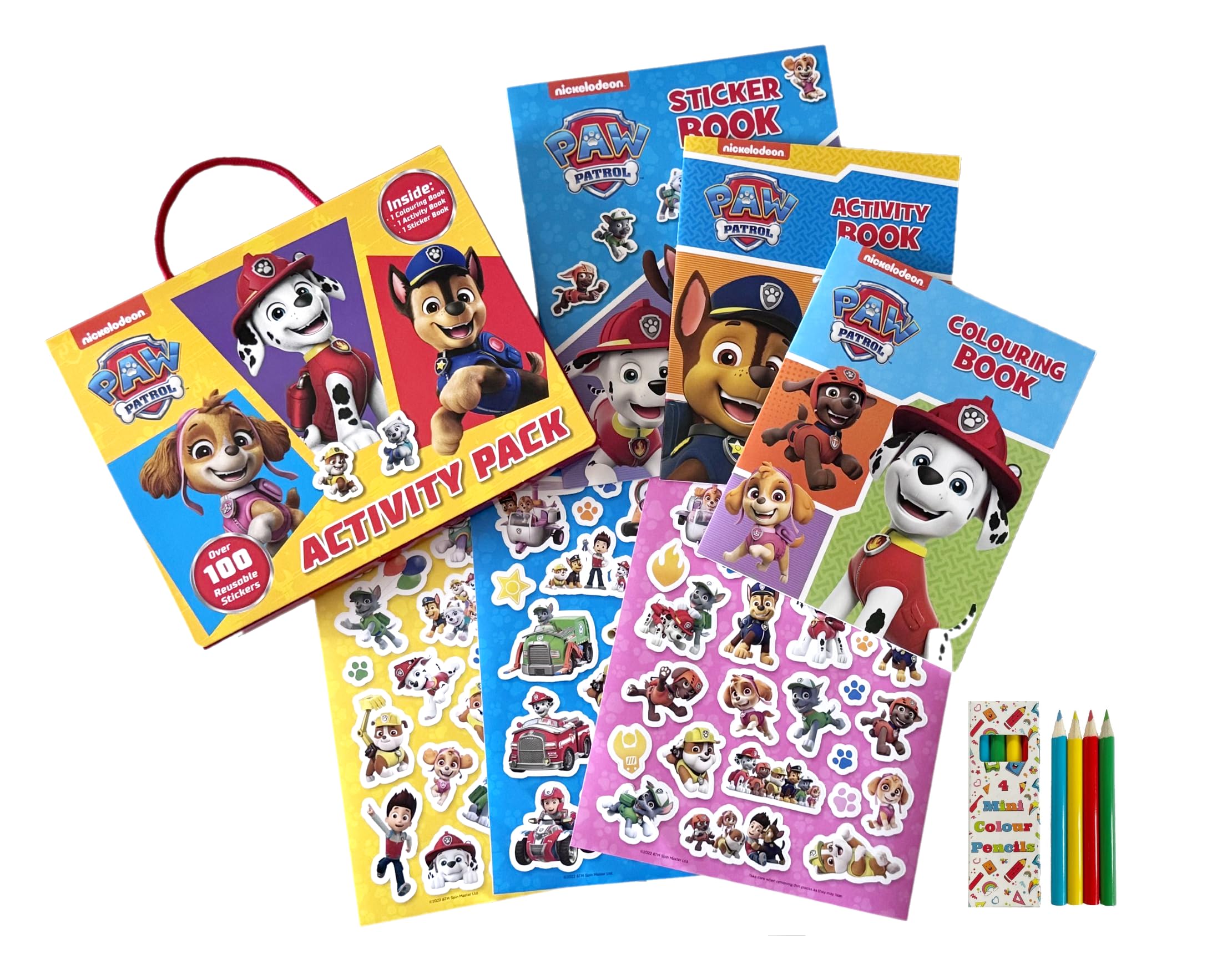 Paw Patrol Activity Pack with Colouring Books, Sticker book, Colouring Pencils & 100 Reusable Stickers.(Perfect for children aged 3-8).