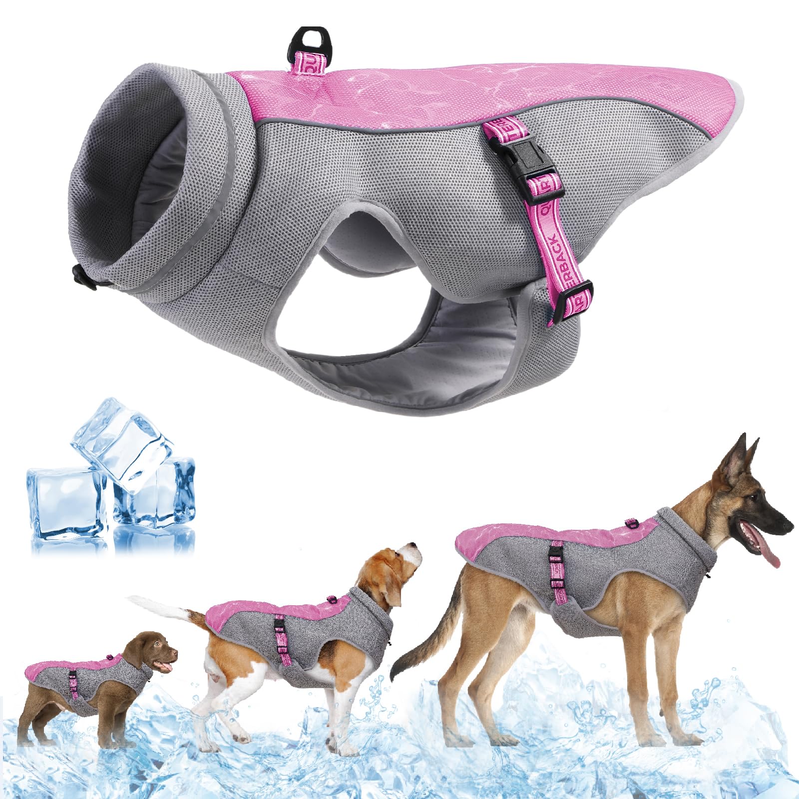 TOPSOSO Dog Cooling Vest - Lightweight UV Protection Shirt With Harness for Beach, Outdoor Walking, Hunting, Hiking, Summer Clothes for Small Medium and Large Dogs (Pink, S)