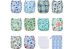 TDIAPERS Baby Cloth Diapers Washable Reusable One Size Adjustable for Baby 10 Pack with 10 Pcs Microfiber Inserts, 1 Wet Bag