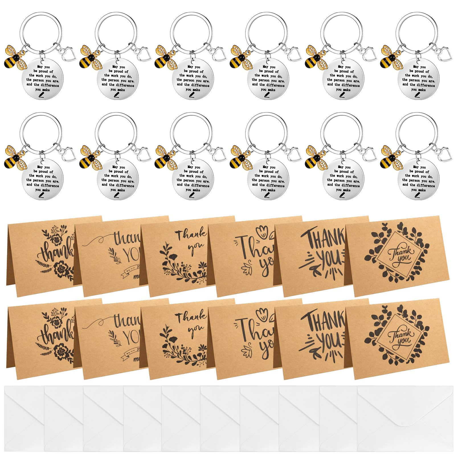 Zuimei 36 Pcs Thank You Gifts, Thank You Keyring Appreciation Gifts Inspirational Bee Keychain Card and Envelopes Leaving Gifts for Colleagues Employee Teacher Nurse Friends