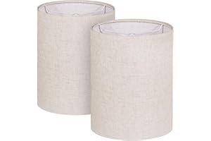 LEYINPEI Tall Lamp Shades Set of 2, 10" Top X 10" Bottom X 13" High Large Drum Lampshades for Table Lamps Floor Lamp, Beige Line Fabric Lamp Shades, Easy Assembly Replacement Lampshades