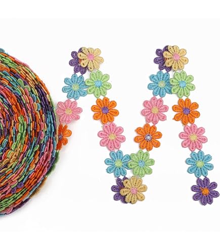 Honbay Daisy Flower Lace Trim - 5 Yards Embroidered Ribbon For Craft Decoration
