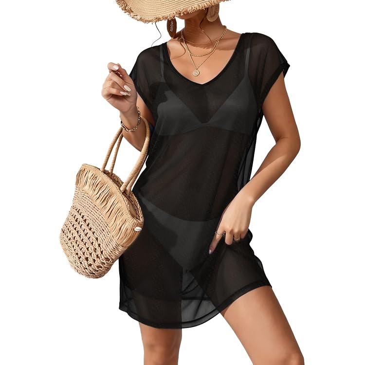 Robe de Plage Femme avec Bretelles Spaghetti Ete Robe de Caraco à Rayures Mode Col en V Cache-Maillots Bikini Sarongs de Plage Sexy Jupes Wrap de Plage Bikini Cover Up Beachwear pour