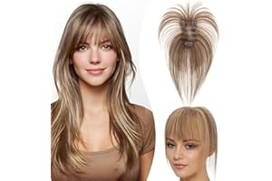 SEGO Pro Human Hair Toppers for Women with Wispy Bangs 2.75×4.3 Inch Hand-tied Base Invisible Edges Clip in Light Weight Hair