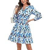 Kormei Womens Fall Floral Long Sleeve Mini Dress Casual A line Tired Flowy Boho Party Babydoll Short Dresses with Pocket