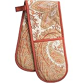 Maison d' Hermine Double Oven Mitt (7" x 35") 100% Cotton Heat Resistant BBQ Cooking Gloves with Loop for Thanksgiving Christmas Decorations Baking Cooking Barbeque Handling Hot Pan (Kashmir Paisley)