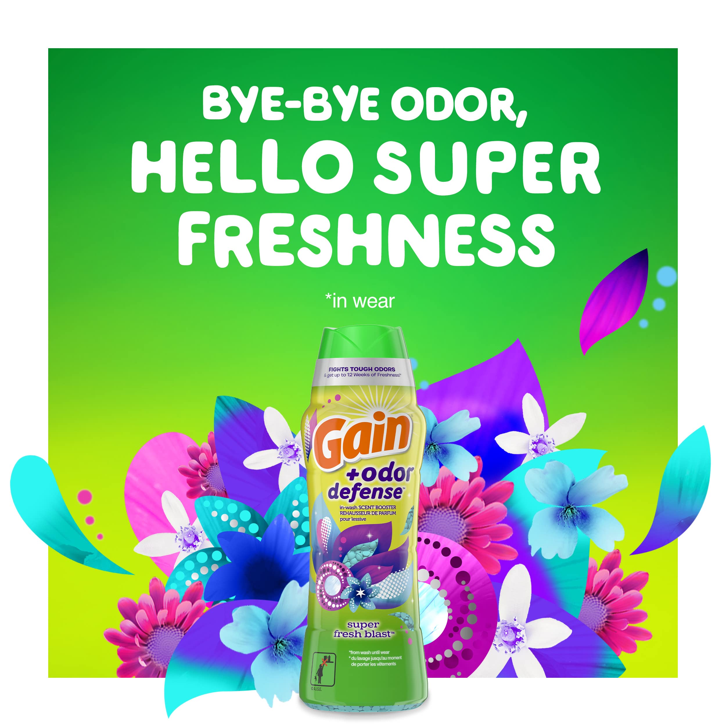 Gain Fireworks Odor Defense In-Wash Scent Booster Beads, HE Compatible, Super Fresh Blast Scent, 24 oz