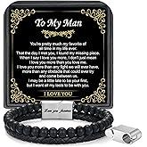 LUXEJEW Gifts for Men - Beaded Leather Bracelet 6mm Matte Agate Stone Bracelets for Men Dad Son Husband Boyfriend Grandpa Grandson Brother Uncle Nephew Adjustable Magnetic Clasp