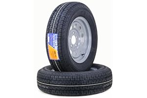 WINDA Trailer Tire Wheel Assembly ST205/75R15 8-Ply D 107L 5 Lug on 4.5" PCD Silver Mod Rim,SET 2