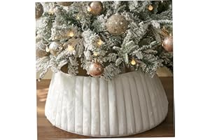 Christmas Tree Collar White Luxury Plush Tree Collar with Stripe Textured Pattern Boho Christmas Decorations for Indoor Home 